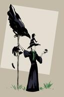 artist:guliver bird_(animal) black_robe character:mavika chick crow female grass green_scarf human looking_down meta:inntober meta:inntober_2023 meta:tagme prompt23 prompt_witch raven side_view simple_background solo spoiler:book12 spoiler:volume6 staff witch witch_hat // 2000x3000 // 216.2KB // rating:Safe