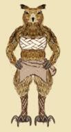 artist:gridcube bag bandages bare_shoulders beak beastkin brown_feather brown_legwear character:soew croptop feather female front_view hand_on_hip orange_eyes sharp_nails simple_background solo spoiler:volume8 strategist yellow_background // 1477x2752 // 3.3MB // rating:Safe