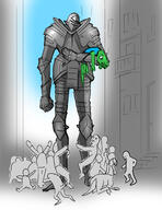 armor artist:mg character:xol dullahan green_scales lizardperson male war_walker // 2550x3300 // 2.1MB // rating:Safe