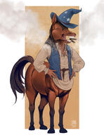 artist:artsy_nada belt blue_chestwear bottomless centaur character:palt_fenrisol cigar closed_eyes hand_on_hip hat horse illusionist jacket mage male open_mouth shirt smile smoke smoking solo spoiler:book13 spoiler:volume6 standing star tail white_chestwear witch_hat zoomorphized // 1400x1819 // 474.8KB // rating:Safe