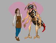 animal anthropomorphized apron artist:mg ashfire_bee bee blue_legwear blush brown_footwear brown_hair character:apista character:erin_solstice duo earther female grey_background heart holding_hands human innkeeper insect knife medium_hair nude pants shoes simple_background smile spoiler:book5 spoiler:volume4 standing stinger // 3300x2550 // 1.6MB // rating:Safe