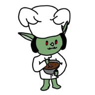 artist:someplace_somewhere barefoot black_hair bowl cave_goblin character:pebblesnatch chef_hat cooking female food front_view goblin green_skin hat holding_spoon jacket long_ears looking_down meta:animated red_eyes sharp_teeth simple_background solo spoiler:book9 spoiler:volume5 spoon standing white_background white_chestwear white_headwear // 1000x1000 // 393.3KB // rating:Safe