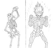 arm_raised artist:lechatdemon aura character:toren copyright:dragon_ball_z drinking fist front_view glass glowing_eyes hand_on_hip long_hair looking_up meta:inntober meta:inntober_2023 monochrome open_mouth potion prompt26 prompt_undead sexless simple_background skeletal_hand skeleton skull solo spoiler:book1 standing undead white_background // 3540x3136 // 1.8MB // rating:Safe