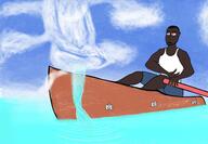 artist:flingering bare_shoulders blue_background blue_legwear boat character:dancing_man character:luan_khumalo dark_skin dead_gods duo earther front_view holding_paddle human immortal looking_up male muscle ocean paddle pants sea sitting sky spoiler:volume7 top water white_chestwear // 2360x1640 // 469.5KB // rating:Safe