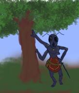 antinium arm_raised artist:gridcube bag barefoot black_eyes character:ksmvr free_antinium front_view grass jewelry looking_at_viewer missing_arm necklace plant sexless solo spoiler:volume7 sword topless tree // 976x1153 // 791.8KB // rating:Safe