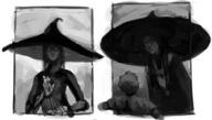 artist:deepsikk character:belavierr female front_view frown glowing_eyes grey_background long_hair looking_at_viewer monochrome robe spoiler:volume6 upper_body white_background witch witch_hat // 2500x1413 // 1.2MB // rating:Safe