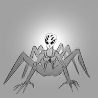 animal anthropomorphized artist:mg female front_view grey_background monochrome nude on_all_fours shield_spider simple_background solo spider standing // 3000x3000 // 2.2MB // rating:Safe
