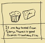 artist:gridcube bread character:garry fly food marchinn marchinn_2023 muffin simple_background spoiler:volume7 text yellow_background // 827x797 // 69.4KB // rating:Safe