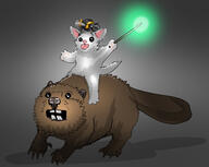 animal artist:mg ashfire_bee beaver bee brown_fur character:apista character:mrsha druid fortress_beaver front_view gnoll grey_background holding_wand insect magic meta:tagme on_all_fours open_mouth riding sharp_nails simple_background sitting tail wand white_fur wing // 1248x993 // 484.2KB // rating:Safe
