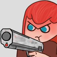 apple artist:qthebird blue_eyes blush bright_skin brown_chestwear character:pirate emote female front_view frown gun holding_gun long_hair modern red_hair simple_background solo transparent_background upper_body // 500x499 // 165.0KB // rating:Safe