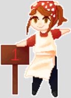 1_(number) apron artist:lire black_legwear brown_eyes brown_hair character:erin_solstice counter earther female front_view human innkeeper medium_hair pixel_art sign simple_background smile solo spoiler:book1 standing transparent_background // 80x109 // 7.7KB // rating:Safe