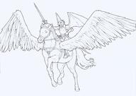 arm_raised armor artist:lechatdemon character:oc chestplate drake flying front_view harness helmet holding_sword meta:inntober meta:inntober_2023 monochrome oldblood open_mouth pegasus prompt5 prompt_drake riding saddle sharp_teeth shoes simple_background sitting spoiler:volume8 sword tail white_background wing // 4861x3453 // 2.3MB // rating:Safe