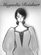 artist:tomeo caption character:magnolia_reinhart dress earring female front_view human jewelry lady looking_at_viewer nobility reinhart solo standing white_background // 1536x2048 // 2.3MB // rating:Safe