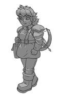 armor arrow artist:lechatdemon bag belt boots character:rags crossbow female fist front_view frown goblin long_ears looking_at_viewer medium_hair monochrome pants scar sharp_teeth simple_background solo spoiler:volume3 sweatshirt white_background // 1169x1922 // 261.2KB // rating:Safe