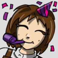artist:mg character:erin_solstice closed_eyes confetti earther emote front_view hat head_only human innkeeper party_hat party_horn simple_background transparent_background // 250x250 // 69.5KB // rating:Safe