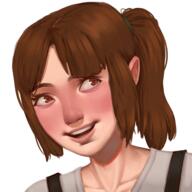 artist:deepsikk blush bright_skin brown_eyes brown_hair character:erin_solstice female front_view hairband head_only human looking_up medium_hair open_mouth simple_background smile solo spoiler:book1 white_background white_chestwear // 6000x6000 // 32.3MB // rating:Safe
