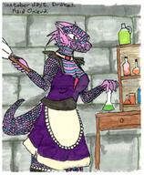 alchemy apron arm_raised artist:gridcube blue_scales character:onieva_oliwing drake feather_duster female front_view looking_at_viewer maid_dress meta:inntober meta:inntober_2023 meta:tagme necklace pink_scales potion prompt5 prompt_drake purple_dress solo spoiler:volume7 upper_body // 1504x1828 // 423.3KB // rating:Safe