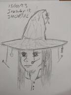 artist:justaguywithabeanie caption character:belavierr female front_view hat head_only human immortal long_hair meta:inntober meta:inntober_2023 monochrome needle pencil_art prompt13 prompt_immortal simple_background skull solo spoiler:book12 spoiler:volume6 text thread white_background witch witch_hat // 3120x4160 // 543.5KB // rating:Safe