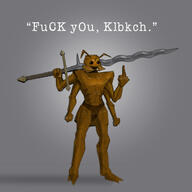 antinium artist:mg black_eyes character:crusader_57 fist free_antinium front_view grey_background holding_sword loincloth looking_at_viewer middle_finger quote sexless simple_background soldier solo spoiler:volume8 standing sword text topless // 720x720 // 212.9KB // rating:Safe