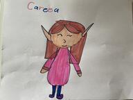 artist:Elora brown_hair character:ceria_springwalker half-elf meta:tagme pants pink_dress simple_background spoiler:book1 // 4031x3023 // 2.4MB // rating:Safe