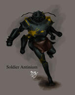 antinium artist:absolute_zero brown_legwear caption character:yellow_splatters free_antinium grey_background painted_soldiers running soldier topless yellow_paint // 1000x1259 // 71.4KB // rating:Safe