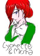 artist:chalyon bright_skin caption character:lyonette_du_marquin character:mrsha closed_eyes duo female front_view gnoll green_chestwear human medium_hair nude red_hair simple_background spoiler:book3 spoiler:volume3 white_background white_chestwear white_fur // 3496x4961 // 1.8MB // rating:Safe