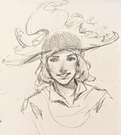 artist:deepsikk character:erin_solstice female flame_hat front_view human innkeeper looking_at_viewer medium_hair meta:inntober meta:inntober_2023 meta:tagme monochrome pencil_art prompt1 prompt_innkeeper smile solo spoiler:volume9 upper_body witch witch_hat // 2934x3298 // 633.1KB // rating:Safe