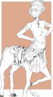 artist:johndoe bag bottomless brown_background centaur character:charlay female hand_on_hip medium_hair monochrome open_mouth shirt side_view simple_background smile solo spoiler:volume6 standing tail // 1062x1948 // 392.0KB // rating:Safe