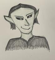 artist:ashokthi black_chestwear black_eyes character:reiss front_view goblin green_skin head_only long_ears long_hair mage male meta:inntober meta:inntober_2023 necromancer prompt9 prompt_goblin short_hair simple_background smile solo spoiler:book2 white_background // 2172x2362 // 685.5KB // rating:Safe