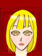 artist:tomeo blonde_hair character:pryde_ulta female front_view frown head_only human jewelry lady looking_down medium_hair necklace nobility red_background solo yellow_eyes // 1536x2048 // 2.7MB // rating:Safe