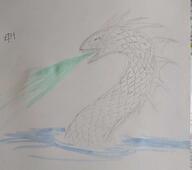 artist:bookwhyrm meta:inntober meta:inntober_2023 meta:tagspoiler monster no_pupils pencil_art prompt4 prompt_monster scales sea_serpent sharp_teeth side_view simple_background solo spitting upper_body water water_jet watercolor white_background white_eyes white_scales // 3000x2657 // 456.0KB // rating:Safe