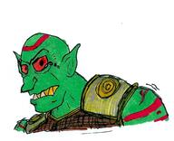 artist:aristide_twain_(ml) bared_teeth character:garen_redfang goblin head_only looking_at_viewer male red_eyes red_paint sharp_teeth simple_background solo tear white_background // 1804x1466 // 298.2KB // rating:Safe