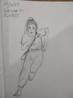 artist:justaguywithabeanie bag belt caption character:ryoka_griffin classless earther female front_view frown human long_hair meta:inntober meta:inntober_2023 monochrome pants pencil_art ponytail prompt19 prompt_runner runner running shirt simple_background solo spoiler:book1 text white_background // 3120x4160 // 518.0KB // rating:Safe