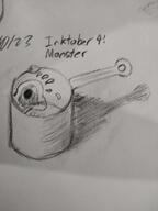 artist:justaguywithabeanie caption character:healing_slime meta:inntober meta:inntober_2023 monochrome monster pencil_art pot prompt4 prompt_monster shadow simple_background slime solo spoiler:book5 spoiler:volume4 text white_background // 3120x4160 // 561.0KB // rating:Safe