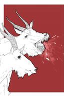 animal artist:johndoe duo eater_goat goat horn monochrome red_background salvia sharp_teeth side_view simple_background water // 1364x1929 // 410.5KB // rating:Safe
