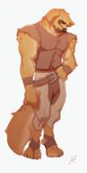 artist:pkay belt brown_chestwear brown_fur brown_legwear character:tkrn_silverfang front_view gnoll looking_down male muscle pants sharp_nails shirt simple_background solo spoiler:book1 standing tail white_background // 503x1000 // 367.3KB // rating:Safe