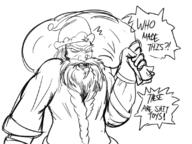 arm_raised artist:asm-art beard blacksmith character:pelt christmas_hat coat dwarf front_view male monochrome muscle mustache open_mouth sack simple_background solo speechbubble spoiler:volume6 text upper_body vein white_background // 1109x833 // 373.7KB // rating:Safe