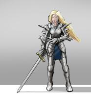 armor artist:mg blonde_hair blue_eyes byres character:yvlon_byres female front_view grey_background holding_sword human long_hair simple_background solo standing sword // 587x606 // 274.2KB // rating:Safe