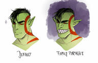artist:artsy_nada black_hair caption character:numbtongue front_view goblin head_only long_ears male nude red_eyes red_paint redfang_five redfang_tribe sharp_teeth short_hair smile solo sparkle spoiler:book8 spoiler:volume5 text white_background // 1400x906 // 145.1KB // rating:Safe