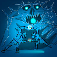artist:mg bag behemoth blue_background blue_eyes character:ceria_springwalker character:pisces_jealnet copyright:dragon_ball_z female frostmarrow_behemoth fusion glowing_eyes half-elf human ice long_hair looking_at_viewer mage magic male meta:crossover necromancer open_mouth pants shoes trio // 750x750 // 253.1KB // rating:Safe