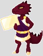artist:lire barefoot character:ilvriss_gemscale counter drake front_view lord male nobility pixel_art purple_toga red_scales sharp_nails sharp_teeth sign simple_background solo spoiler:book2 standing tail toga transparent_background yellow_eyes yellow_toga // 97x125 // 9.1KB // rating:Safe