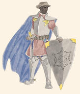 armor artist:cortz belt black_hair blue_legwear cape earther front_view grey_headwear hat holding_shield human male pants potion richard_davenport shield short_hair simple_background solo standing sword white_background // 1406x1660 // 1.1MB // rating:Safe