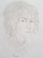 artist:carolinacm brown_hair caption character:pisces_jealnet frown green_eyes head_only human mage male medium_hair necromancer pencil_art side_view simple_background solo spoiler:book1 text wavy_hair white_background // 3024x4032 // 992KB // rating:Safe