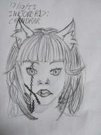 alterkin artist:justaguywithabeanie caption cat_ears chandrar character:oc female front_view frown long_hair looking_at_viewer meta:inntober meta:inntober_2023 monochrome pencil_art prompt17 prompt_chandrar simple_background solo stitch-folk stitches text thread white_background // 3120x4160 // 930.1KB // rating:Safe