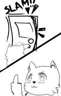 artist:chalyon back_view blush character:mrsha comic door front_view gnoll middle_finger monochrome simple_background smile spoiler:volume8 text upper_body white_background // 3806x5966 // 392.4KB // rating:Safe