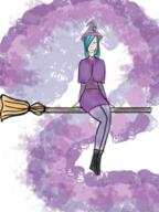 artist:tomeo black_footwear blue_hair boots broom character:alevica female flying front_view hat high_heel_boots human magenta_eyes medium_hair purple_headwear purple_legwear purple_skirt sitting sitting_on_broom skirt smile solo spoiler:book12 spoiler:volume6 witch witch_hat // 1536x2048 // 3.9MB // rating:Safe