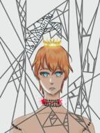 artist:tomeo blood blue_eyes bright_skin character:griffin_prince crown front_view frown head_only human male nobility open_mouth orange_hair prince short_hair simple_background solo spoiler:book12 spoiler:volume6 stitches text thread upper_body white_background // 1536x2048 // 2.5MB // rating:Safe