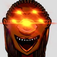 artist:qthebird brown_hair character:gazi_pathseeker dreadlocks emote female front_view glowing_eyes half-gazer head_only long_hair looking_at_viewer open_mouth orange_eyes seven sharp_teeth simple_background solo transparent_background // 500x500 // 294.2KB // rating:Safe