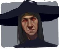 artist:deepsikk black_hair blue_headwear blue_robe bright_skin character:belavierr female frown grey_background hat head_only long_hair looking_at_viewer orange_eyes robe simple_background solo spoiler:volume6 witch witch_hat // 2500x2091 // 1.2MB // rating:Safe