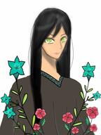 artist:tomeo black_hair bright_skin character:ryoka_griffin classless earther female flower front_view green_eyes grey_chestwear human long_hair looking_at_viewer plant poncho simple_background solo spoiler:book1 upper_body white_background // 1152x1536 // 84.7KB // rating:Safe